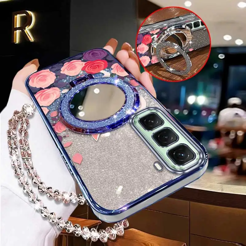 3-Piece Pink Rose Phone Case Set with Lanyard and Stand