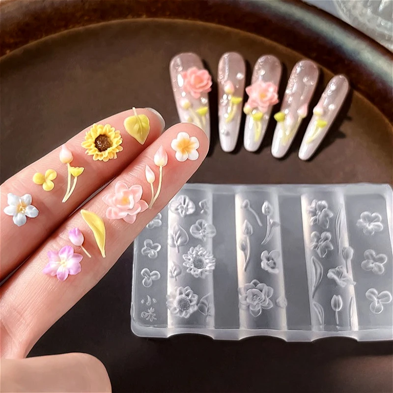 3D 해바라기 튤립 연꽃 백합 꽃 리본 나비 해파리 조개 하트 별 네일 아트 실리콘 조각 몰드 템플릿