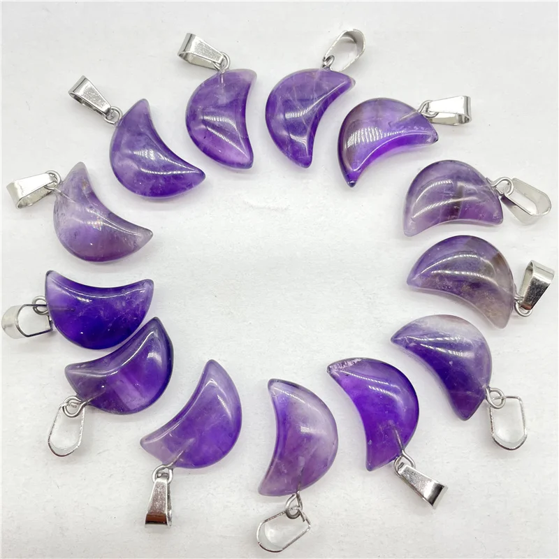 Natural Gem Stone Quartz Crystal Amethyst Tiger-eye Moon Pendants Charms For Diy Jewelry Making Necklace Accessories 20pcs