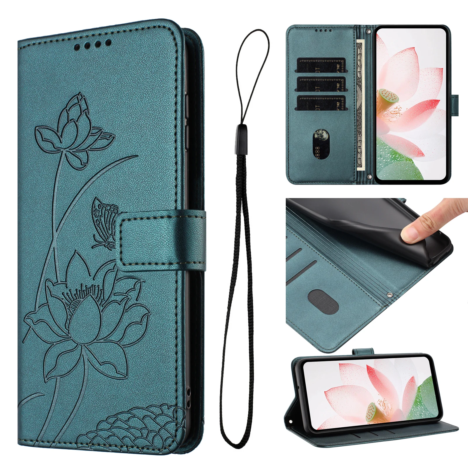 Luxury Leather Magnetic Flip Wallet Phone Case with Lanyard Holder