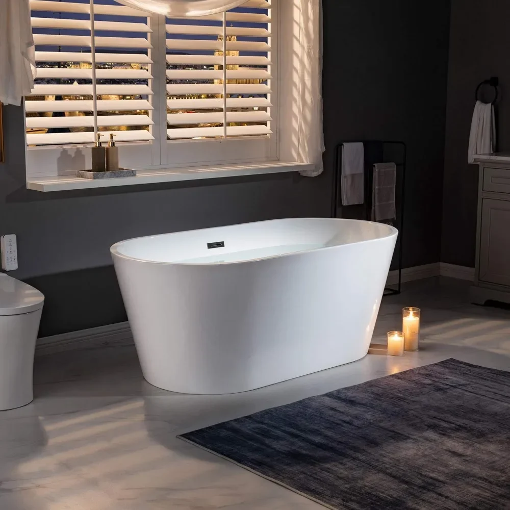 59" Freestanding Bathtub with Bathtub Spa Pillow，Bottom with Stainless Steel Bracket Makes，1- 2 Persons Bathing， Luxury Bathtub 3
