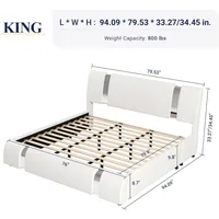 King Size Bed Frame with Iron Piece Decor, Faux Leather Upholstered Platform Beds with Adjustable Headboard, King Bed Frame 2