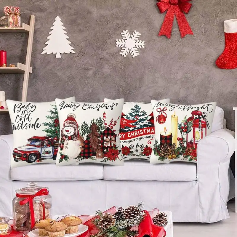 

4pcs Merry Christmas Cushion Cover Pillowcase 2023 Christmas Decorations for Home Decorations Snow Pillow Cover Navidad Natal
