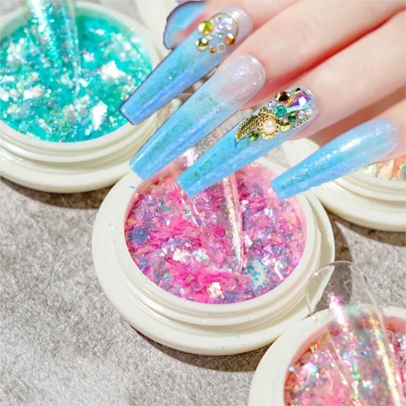 1 Scatola Shiny Mermaid Opal Powder Glitter Per Unghie Specchio Irregolare Pigmento Cromato Aurora Glitter Flakes Nail Manicure Glitter Paillettes