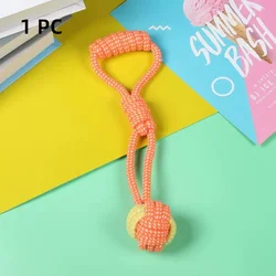 Interactive Cotton Rope and Ball Dog Chew Toy with Toothbrush Feature (Orange A)