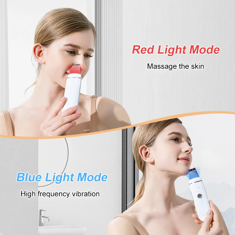 VLVEE Ultrasonic Skin Scrubber Face Spatula Blackhead Removal Device Deep cleansing facial Pore tools Red and blue light
