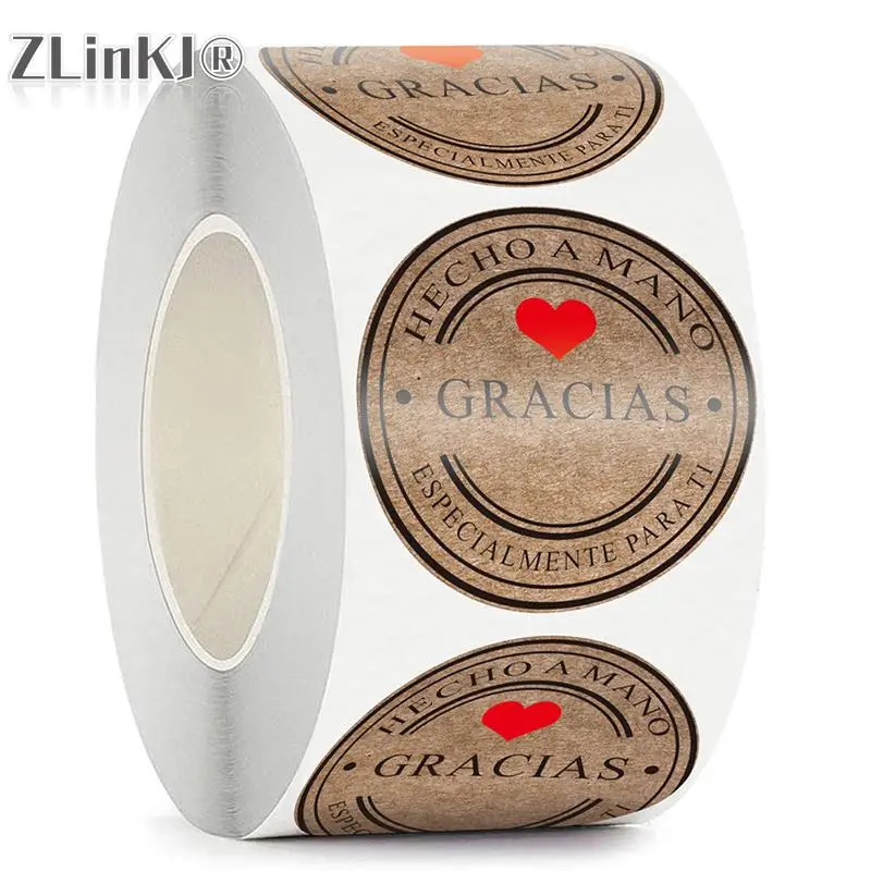 Decorative Stickers Kraft Paper Stickers DIY Scrapbooking Accessories 500Pc/roll Kraft Gracias Spanish Thank You labels Stickers Handmade Scrapbooking Sticker Package Envelope Seal Label 1inch/2.5cm