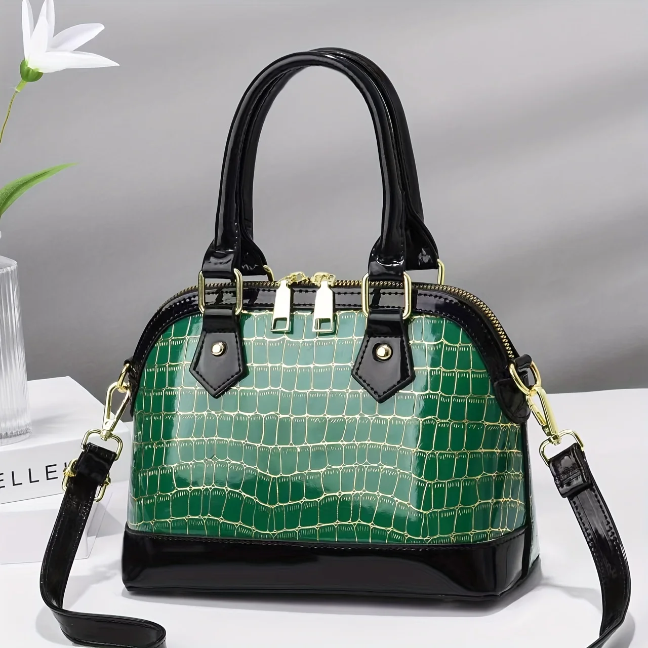 

Dome Satchel Purse For Women, Small Crocodile Pattern Handbags, Fashion Patent Leather Crossbody Bag