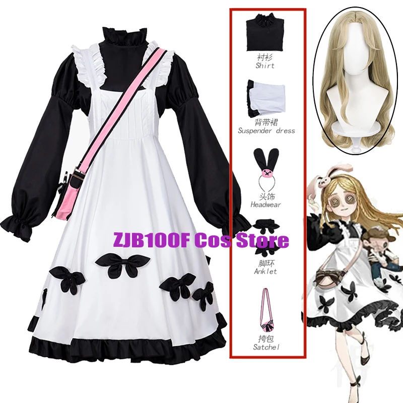 

lawson Memory Little Girl Alice Cosplay Game Identity ⅤCostume Rabbit ears Maid Skirt Lolita Dress Wig Outfit for Woman Girl