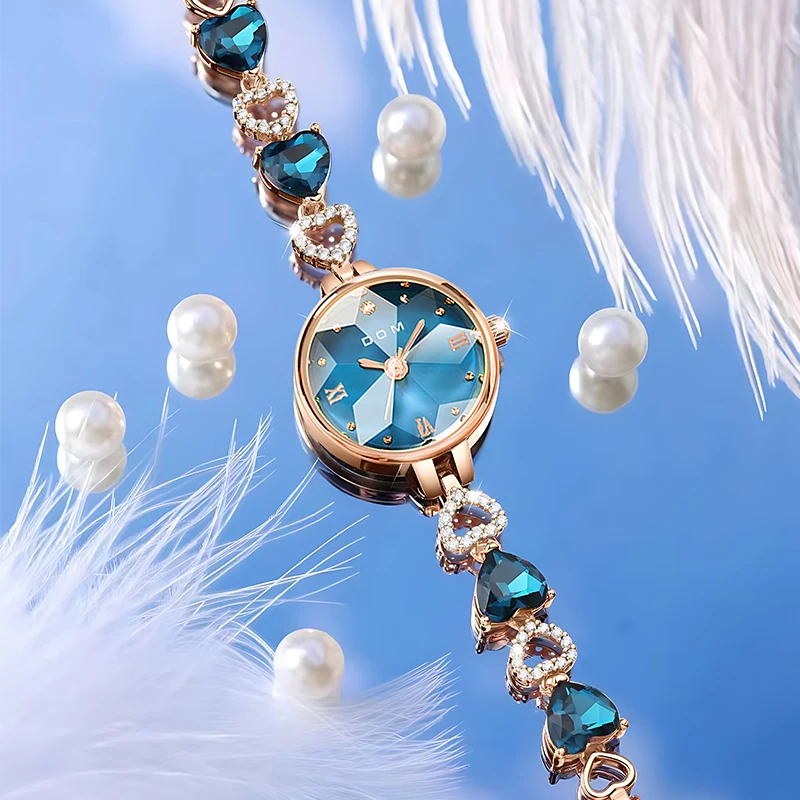DOM Ladies Watch Quartz waterproof fashion casual blue eco-friendly bracelet Diamond cut Mirror surface G-1766G-2M