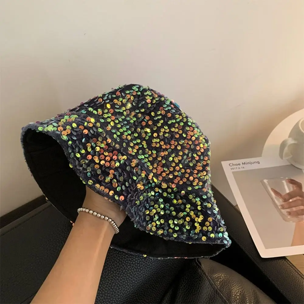 

Sequins Bucket Hat Street Glitter Folded Women Hat Windproof Panama Fisherman's Cap Man Woman