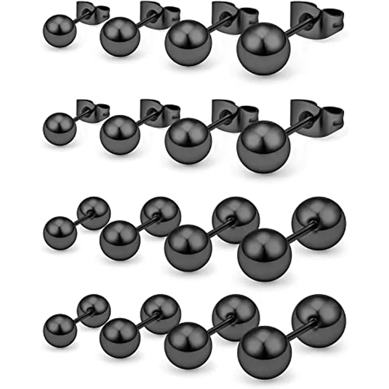 8 Pairs Stud Earrings Steel Round Ball Set EarLobe Forward Helix Tragus