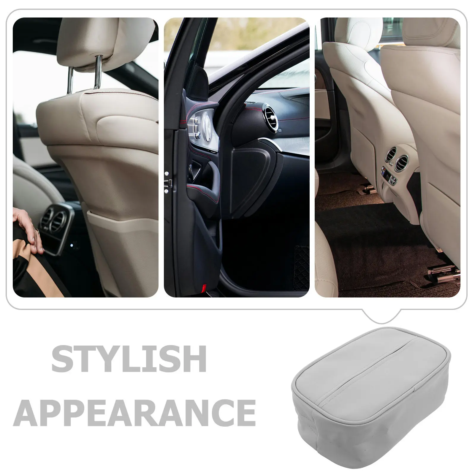 자동차 티슈 박스 홀더 PU 직사각형 8.6x5.5x2.4 인치 컵 홀더 팔걸이용 블랙 퀵 릴리스 버클 자동차용