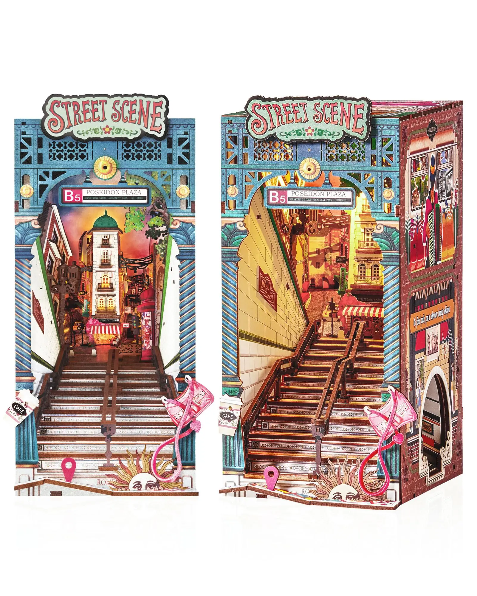 Robotime Rolife Street Scene Book Nooks Sets Decoration with light Pre-colored Easy assembly DIY Kits For Kids Adults