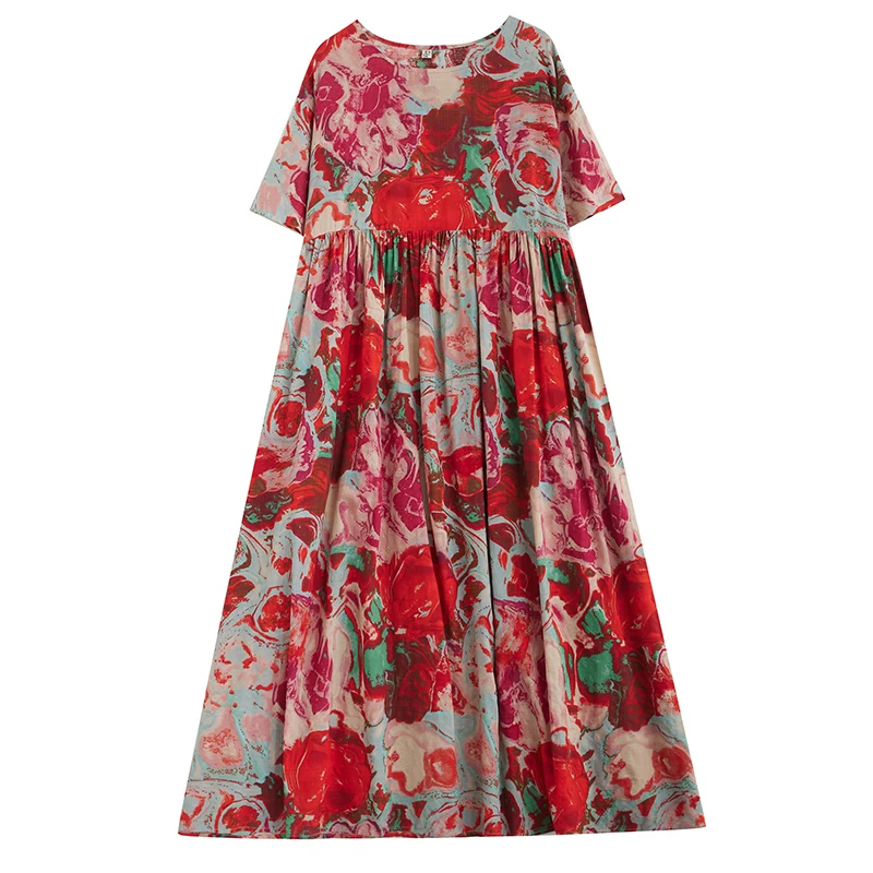 Vintage Boho Cotton Summer Dress - Casual Loose Print Holiday Dress for Women