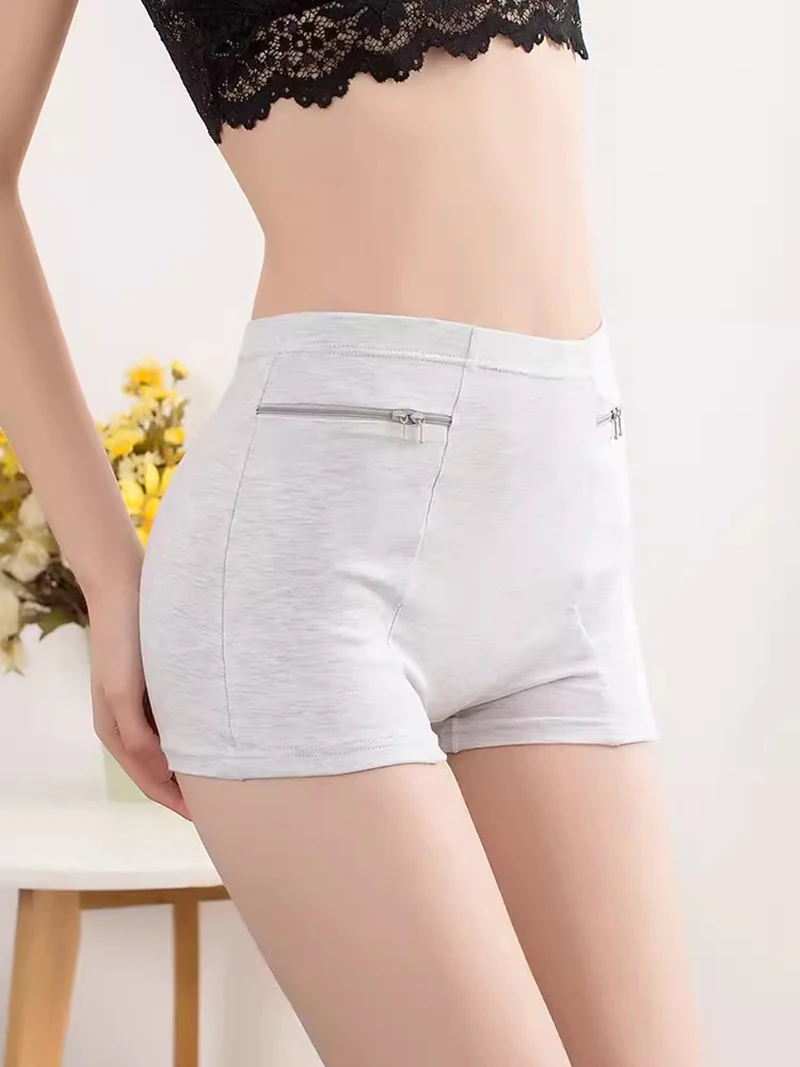 Description Picture 5 of itemWomen Safety Short Pants Soft Solid Shorts Boxer Summer Under Skirt Shorts With Zipper Pockets Femme Underwear Safety Shorts