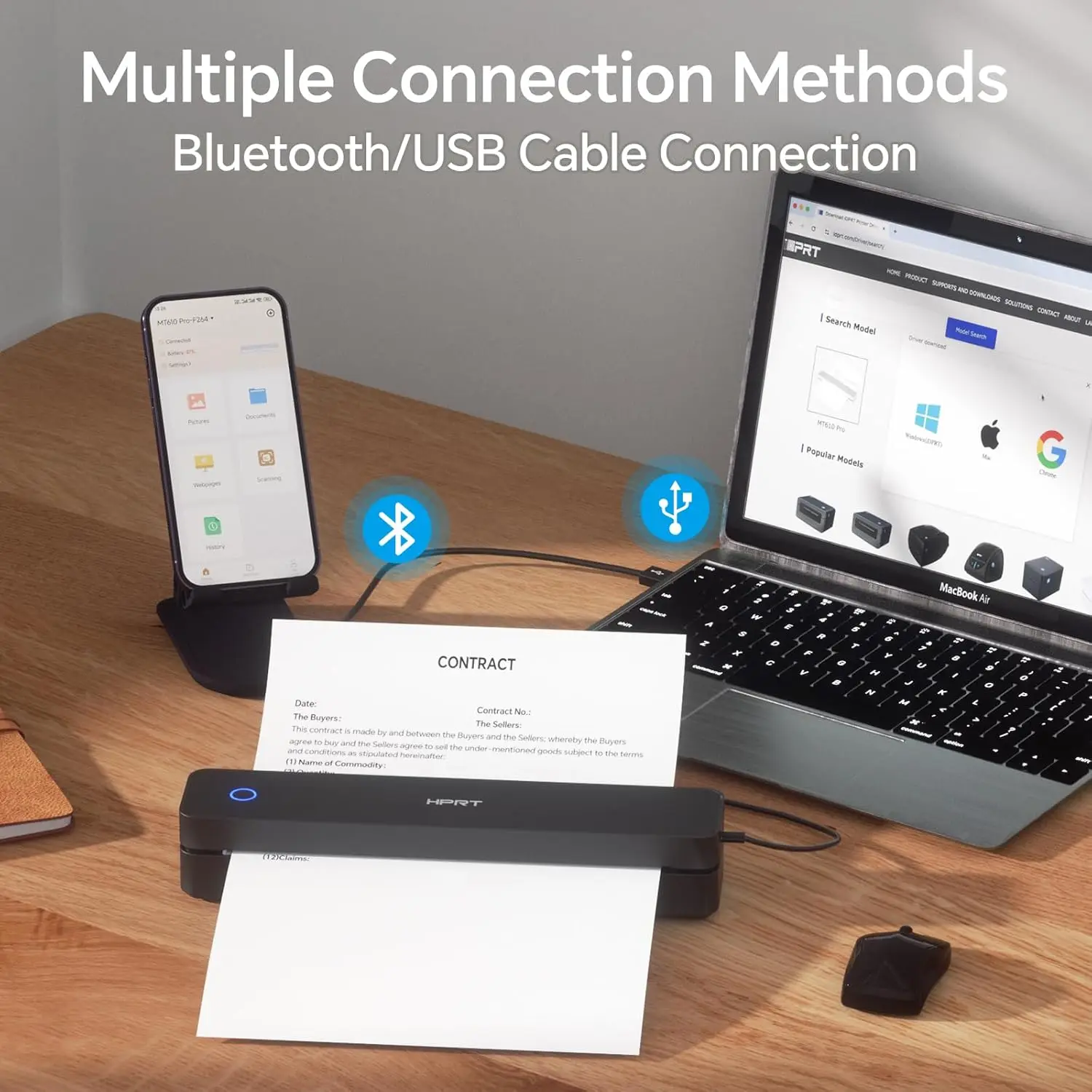 300DPI / 200DPI HPRT A4 Portable Thermal Printer MT610-Pro Bluetooth & USB Connect Mobile Computer for Office School Travel