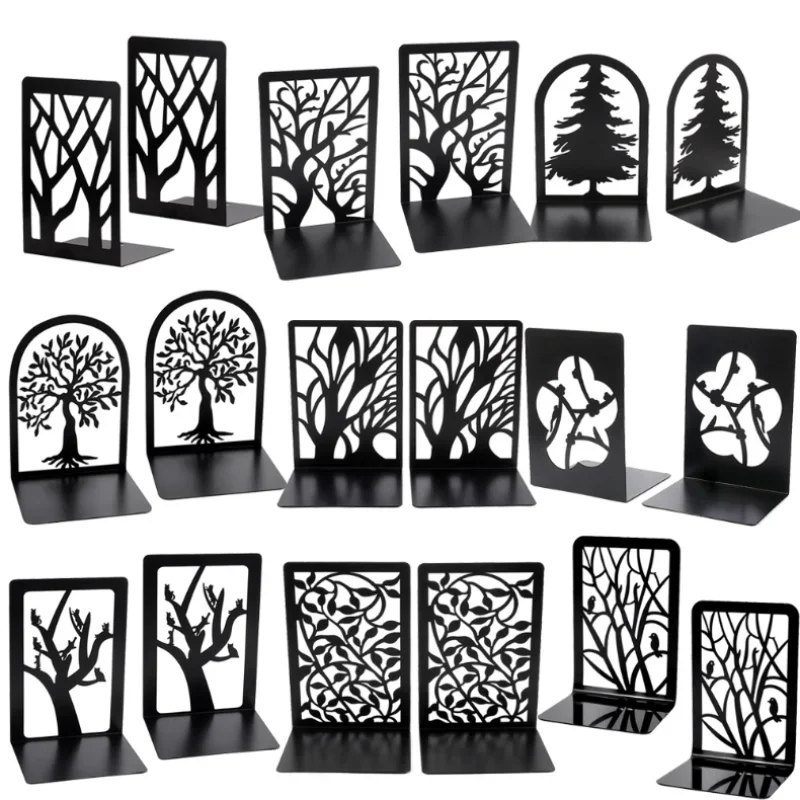 Book Ends Hollow Out Bookend Supports Stable Stand Iron Metal Bookends for Folders Hotel Home Desk Stationery 2pcs/set book organizer book holder book stand book terminal