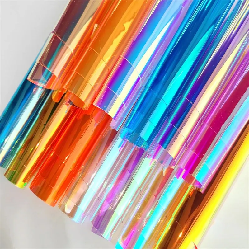 Sheet Candy Iridescent Holographic Clear Transparent PVC Fabric Laser Rainbow Film Vinyl Craft Bag Earring DIY Bows Making Roll