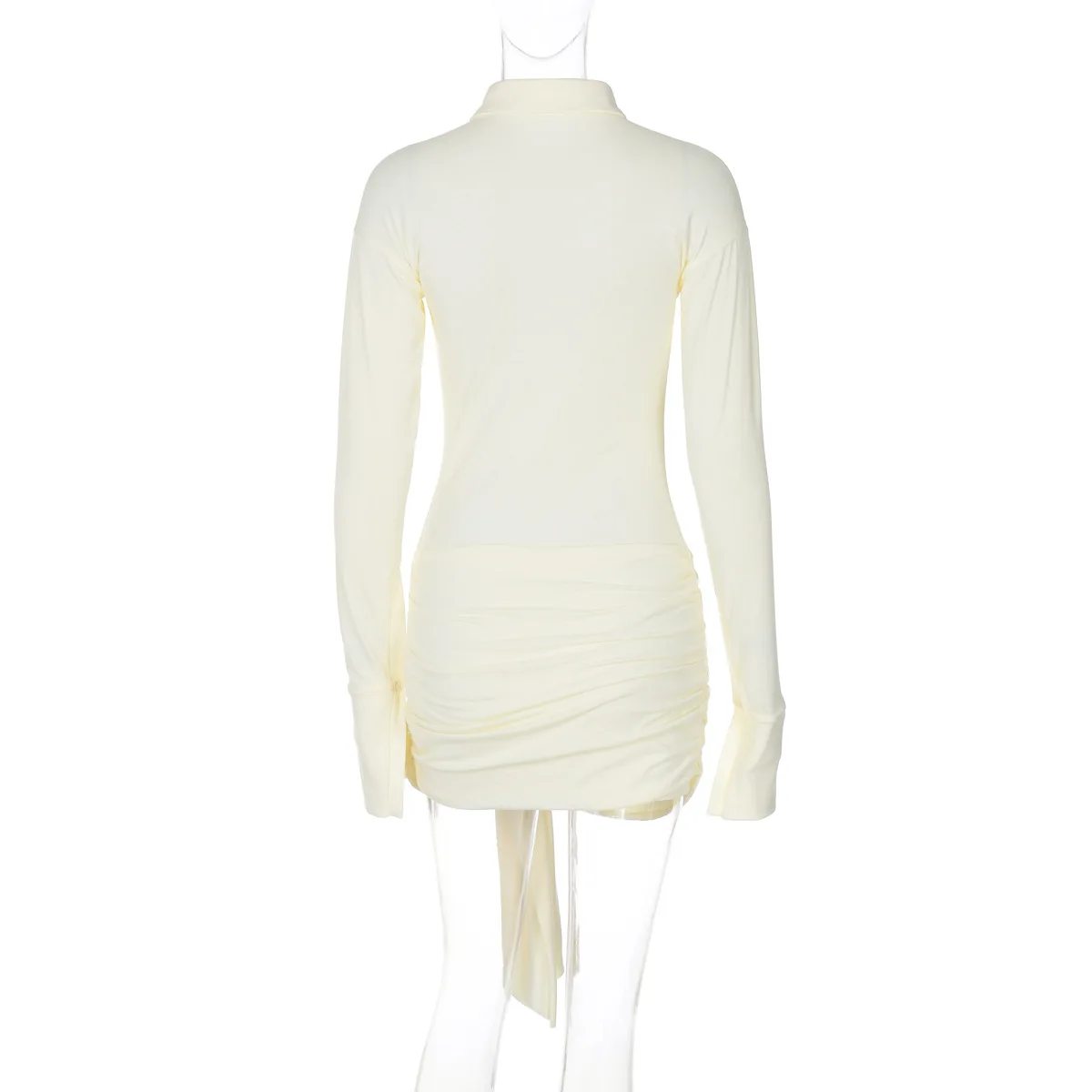 Fashion Sexy See-Through MIni Dress For Women Lapel Pleated See-Through Bandage High Waist Dress Female Solid Mini Dress