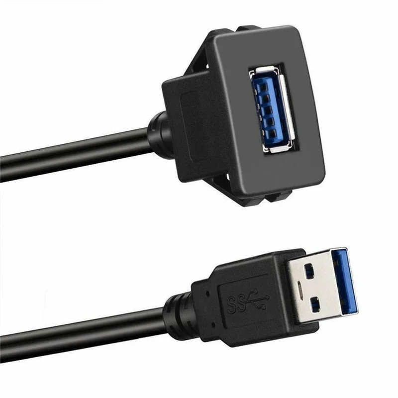 USB 3.0 Panel Flush Mount Extension Cable Buckle Car Truck Boat Motorcycle Dashboard 1M