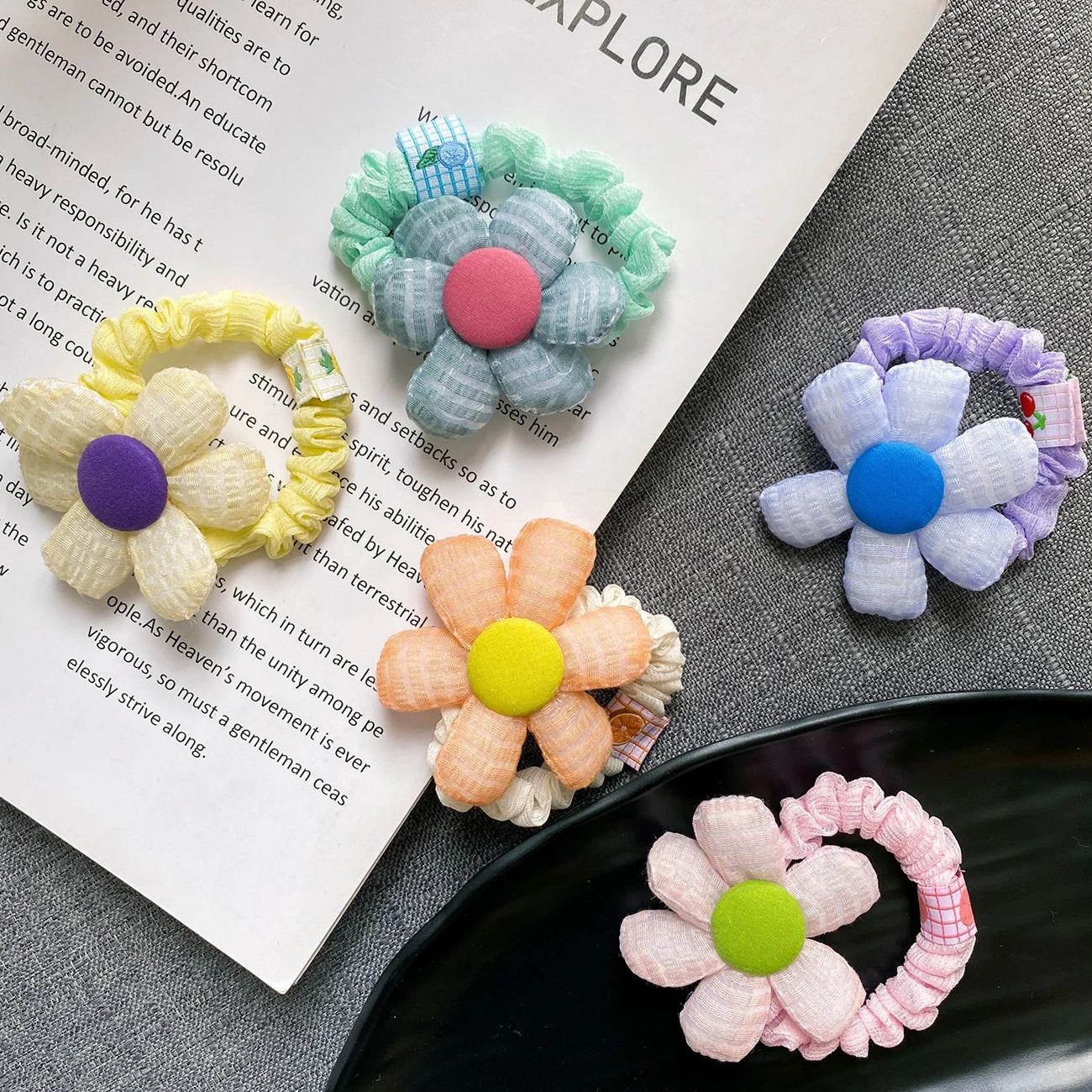 Cute Kid Pink Flower Hair Rope for Girl Baby Hair Tie Korean Fashion Hair Accessories for Women Rubber Band Kid Ponytail Holder