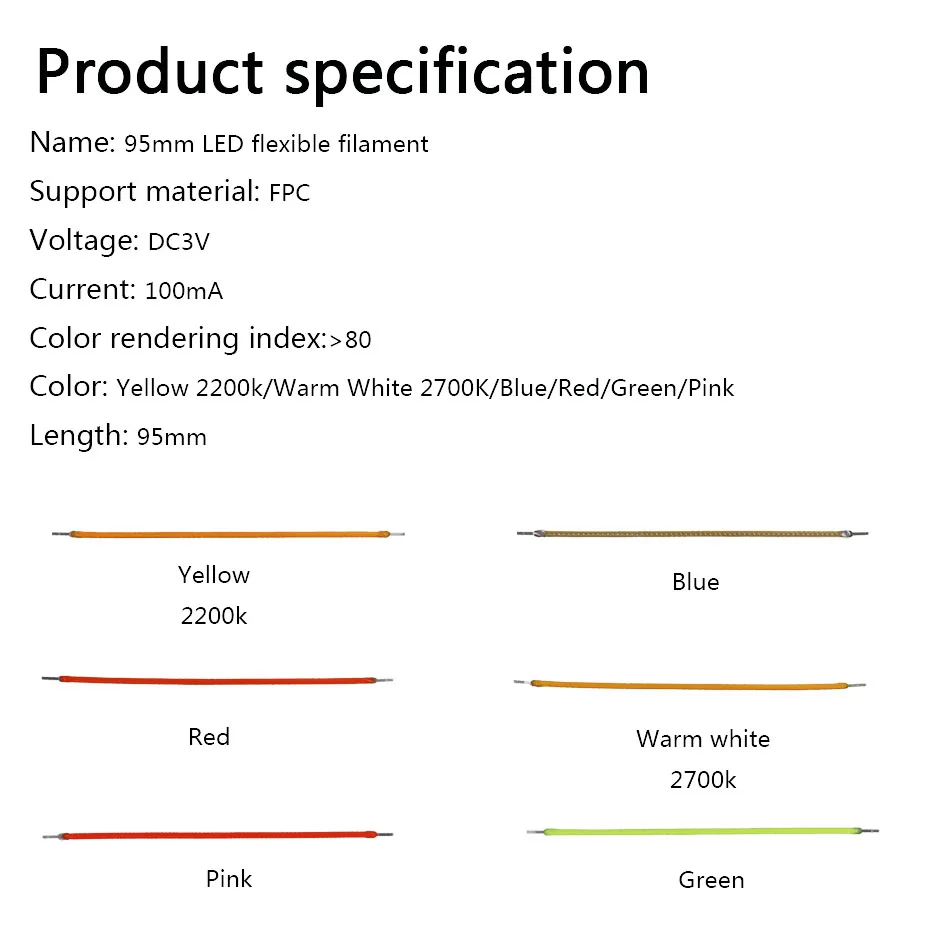 Description Picture 3 of item100pcs Edison Bulb LED Filament Lamp Parts 95mm DC3V LED Bead Incandescent Light Accessories Diode for holiday lighting DIY