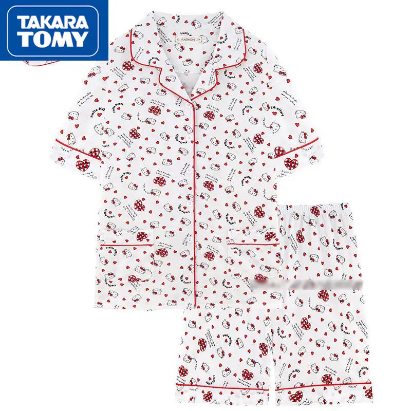 

TAKARA TOMY Hello Kitty Women's Summer New Cotton Pajamas Short-sleeved Shorts Two-piece Student Cute Soft Home Clothes