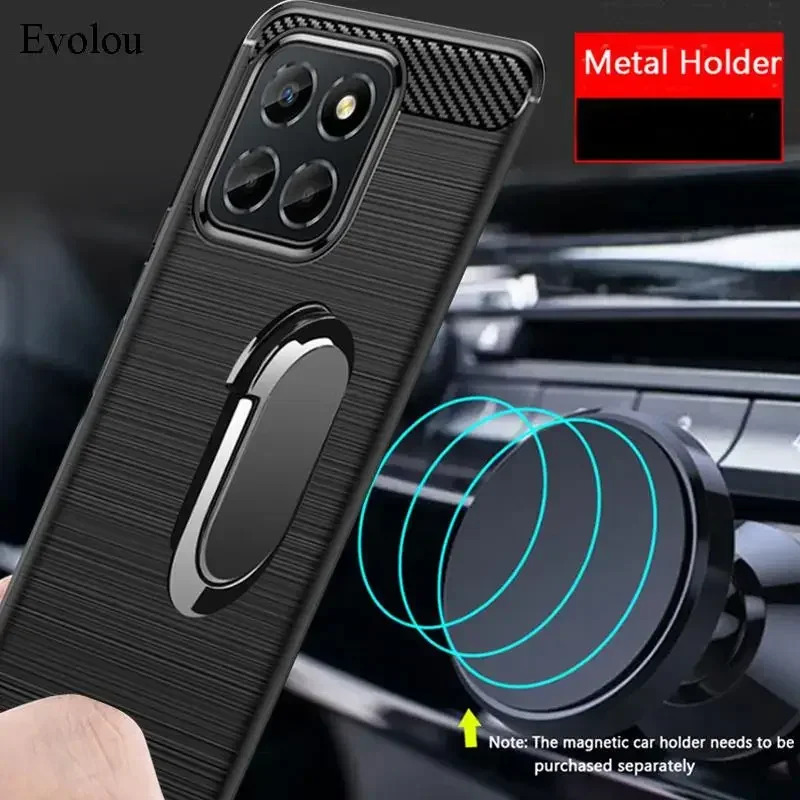 Carbon Fiber Silicone Shockproof Case with Magnetic Ring Stand Holder