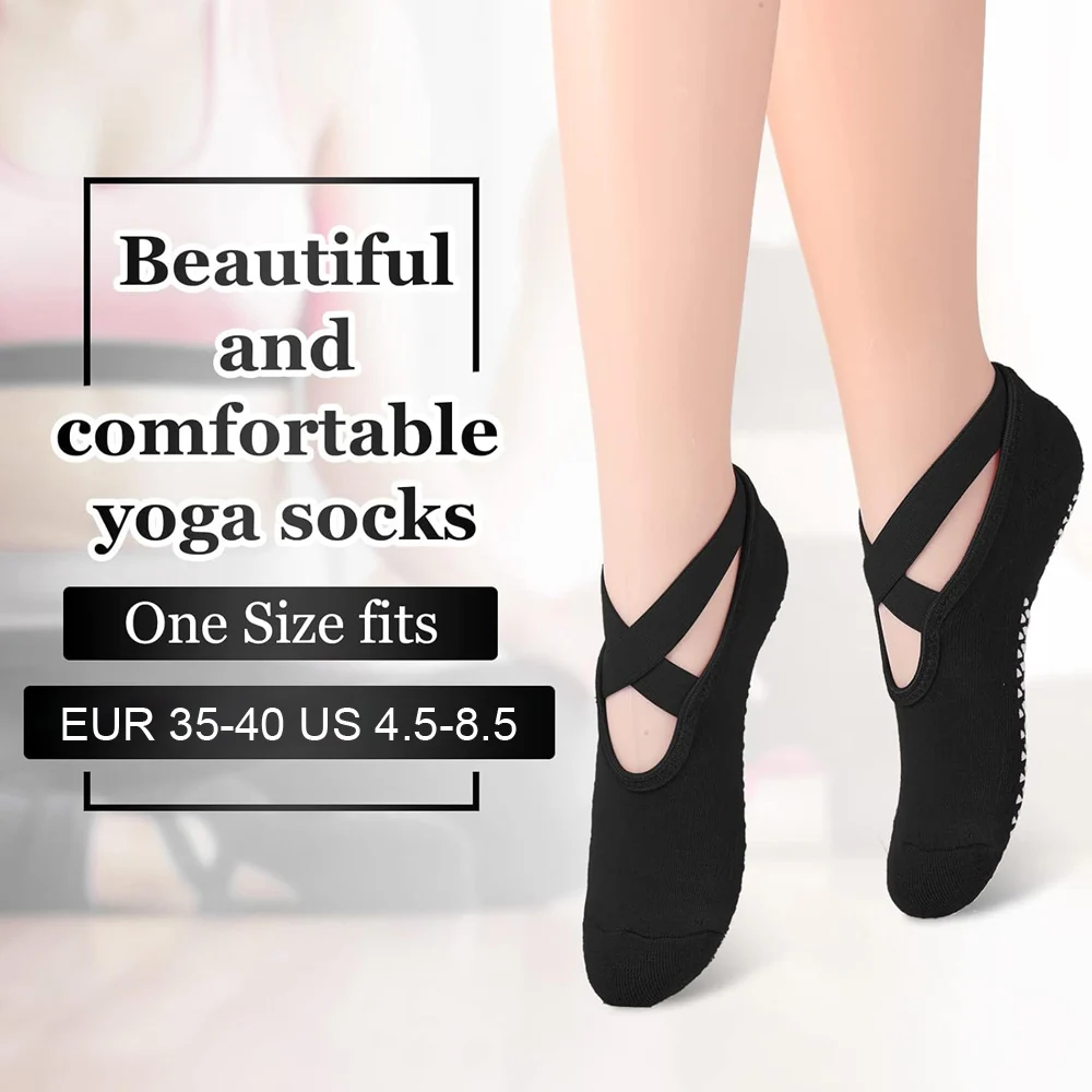 Women's Non-Slip Yoga & Dance Socks with Straps - Pack of 6 Pairs