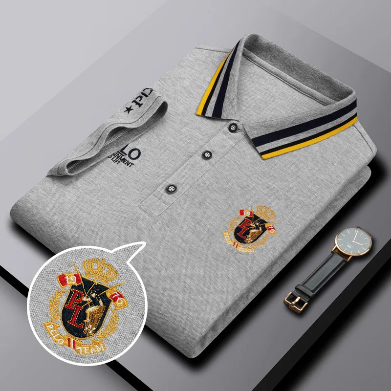 

2023 Summer New Luxury High Quality Breathable Versatile Men's Polo Solid Color Straight Short Sleeve Fashion Casual Trend