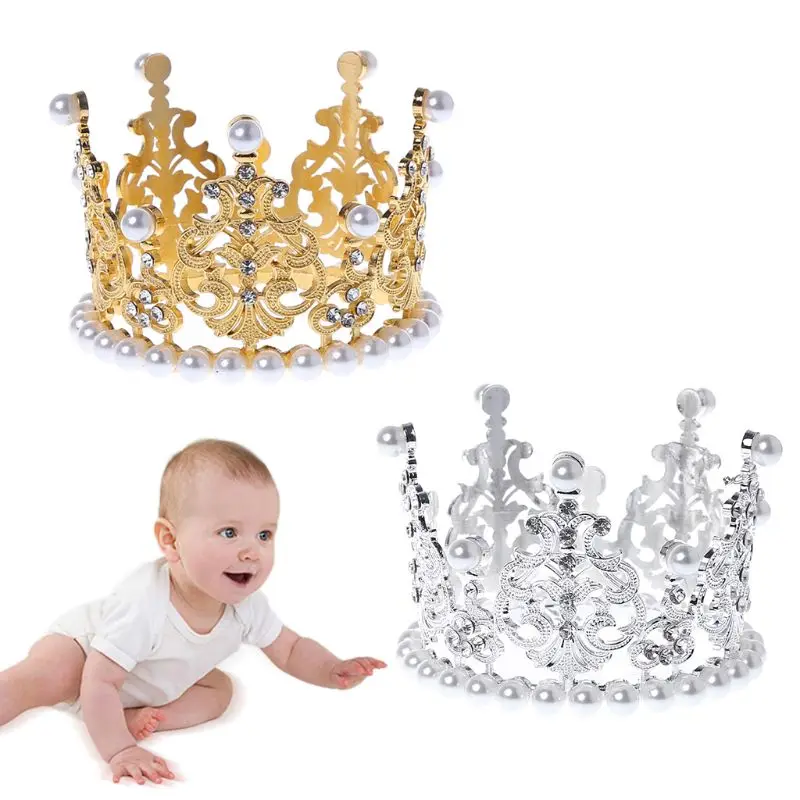Baby Crown Photography Props Fashion Pearl Rhinestone Glitter Gold Silver Photo Birthday Party Decoration Girls Princess baby crystal for rhinestone mini wedding headband princess girls birthday party decoration