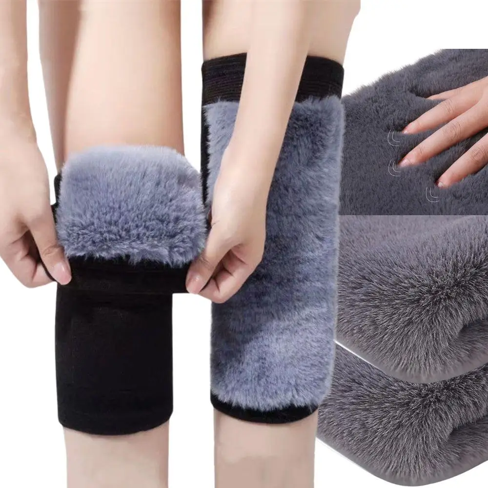 1 Pair Winter Warm Knee Pads Rabbit Fur Leg Warmers Women Men Cold Leg Arthritis Kneepad Sports Cycling Skiiing Leg Protector