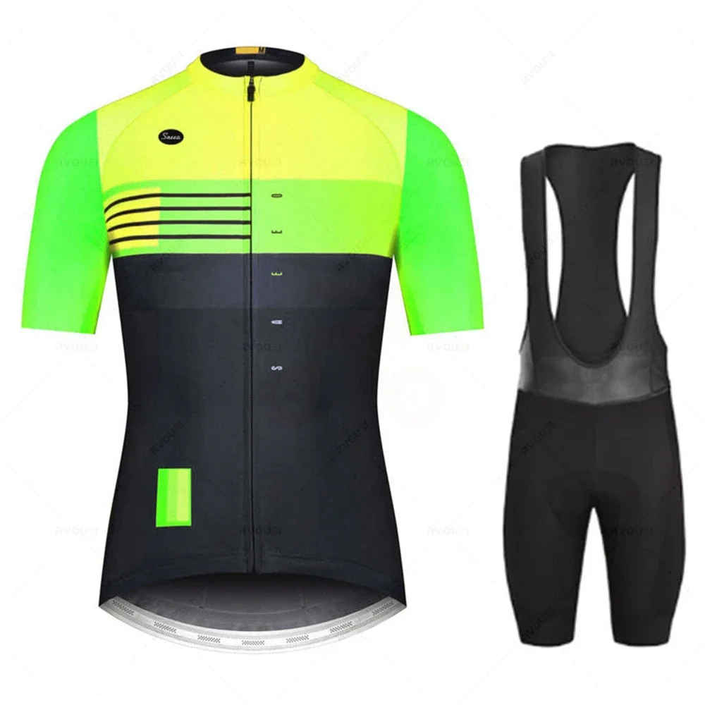 Mens Cycling Jersey Sets Short Sleeve Summer Pro Team Road Racing Bike Clothing Breathable MTB Bicycle Bib Suit Ciclismo