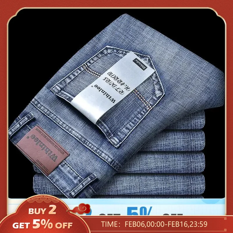 Wthinlee-pantalones vaqueros de negocios para hombre, Jeans informales, elásticos, clásicos, azules y negros, ropa de marca