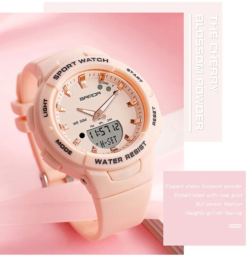 SANDA Women Wrist Watches Dual Display Waterproof relogio feminino 2023 Ladies Wrist Watches For Female Clock Digital Sports