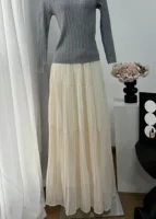 2025 Spring and Summer New pleated A-line skirt in the long high waist thin gauze skirt  Lady Girl Skirt Chic Elegant Long Skirt - Image 6