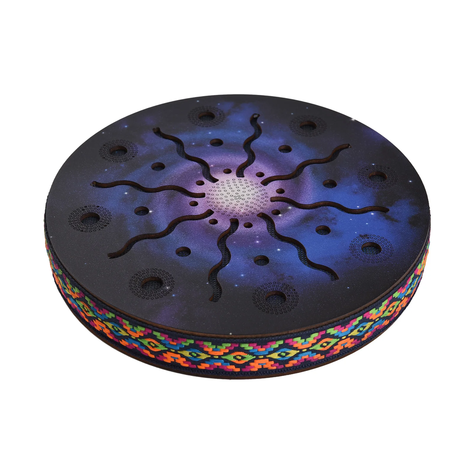 8/10/12 Inch Ocean Drum Ethnic Percussion Instrument Painted Drum Pattern Birch Portable Wooden Woven Edge for Home Party