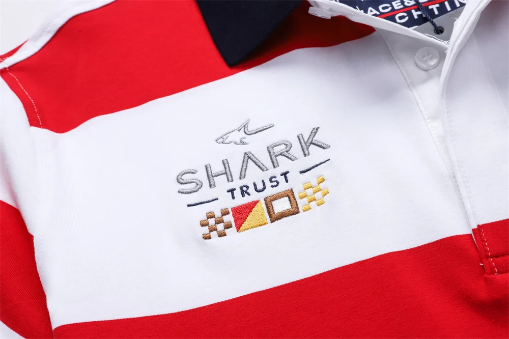 TACE&SHARK 2025 Summer Straight Men's Striped Polos Short Shark Fashion Embroidery Male Casual Polo Shirt Breathable 15 S84329e46011b49d88dccec8826c2cc54L