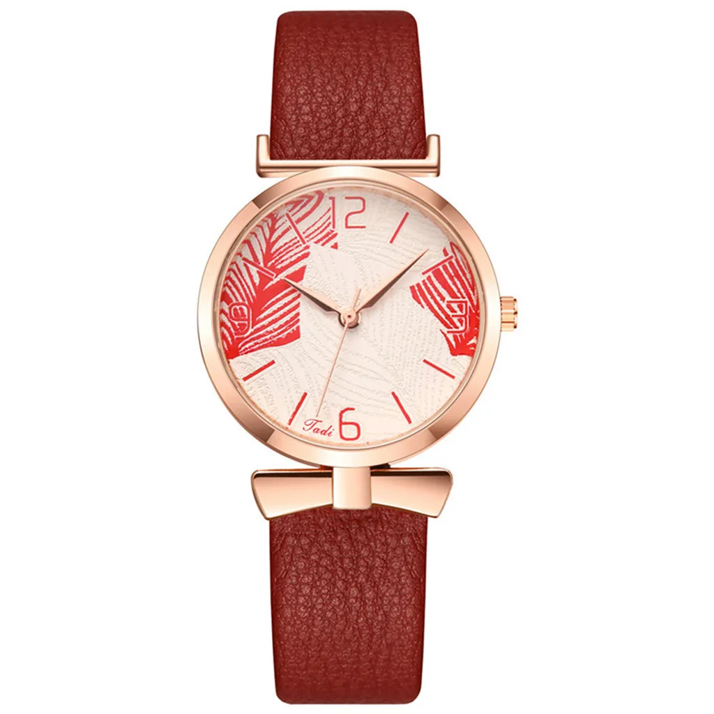 

Ladies Retro Small And Exquisite Dial Watch Ladies Belt Quartz Wrist Watches Digital Leaf Pattern Fashion Casual Women Clock