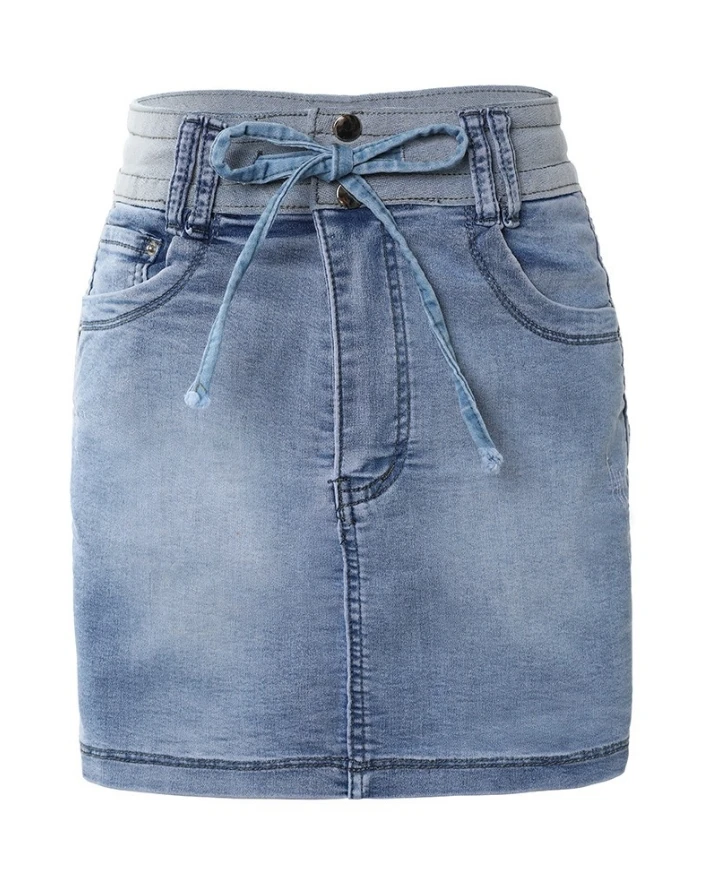 Women's Denim Shorts Skirt 2024 Fashion Contrast Binding Ripped Drawstring Denim Skorts Washed Pocket Zipper Design Denim Shorts
