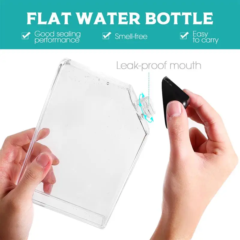450ml Flat Water Bottle Outdoor Sports Drinking Portable Travel Water Bottle Flat Drinks Kettle Notebook Transparent