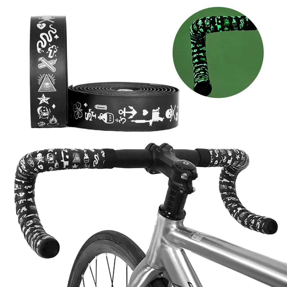 1 Pair Road Bike Shock-absorbing Handlebar Strap Fluorescence Glow-in-The-Dark Road Bike Handlebar Tape Steering Wheel Cover