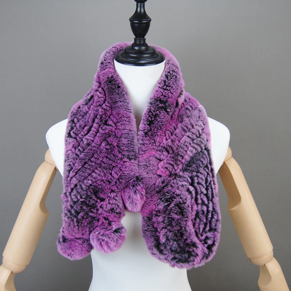 New Winter Real Rex Rabbit Fur Scarves Women 100% Natural Rex Rabbit Fur Muffler Lady Knitted Genuine Neck Warmer Scarf
