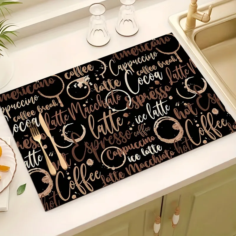 1Pc Coffee Letter Machine Tappetino Di Drenaggio Tovaglietta Da Cucina Assorbente In Gomma Antiscivolo Accessorio Perfetto Per La Decorazione Dei Cont