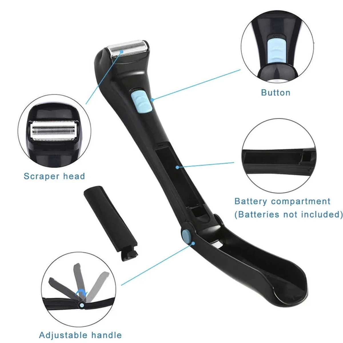 Electric Back Hair Shaver Detachable Men Hair Trimmer With Foldable Long Handle Pain-Free Hair Razor for Body Leg Hair Removal 6