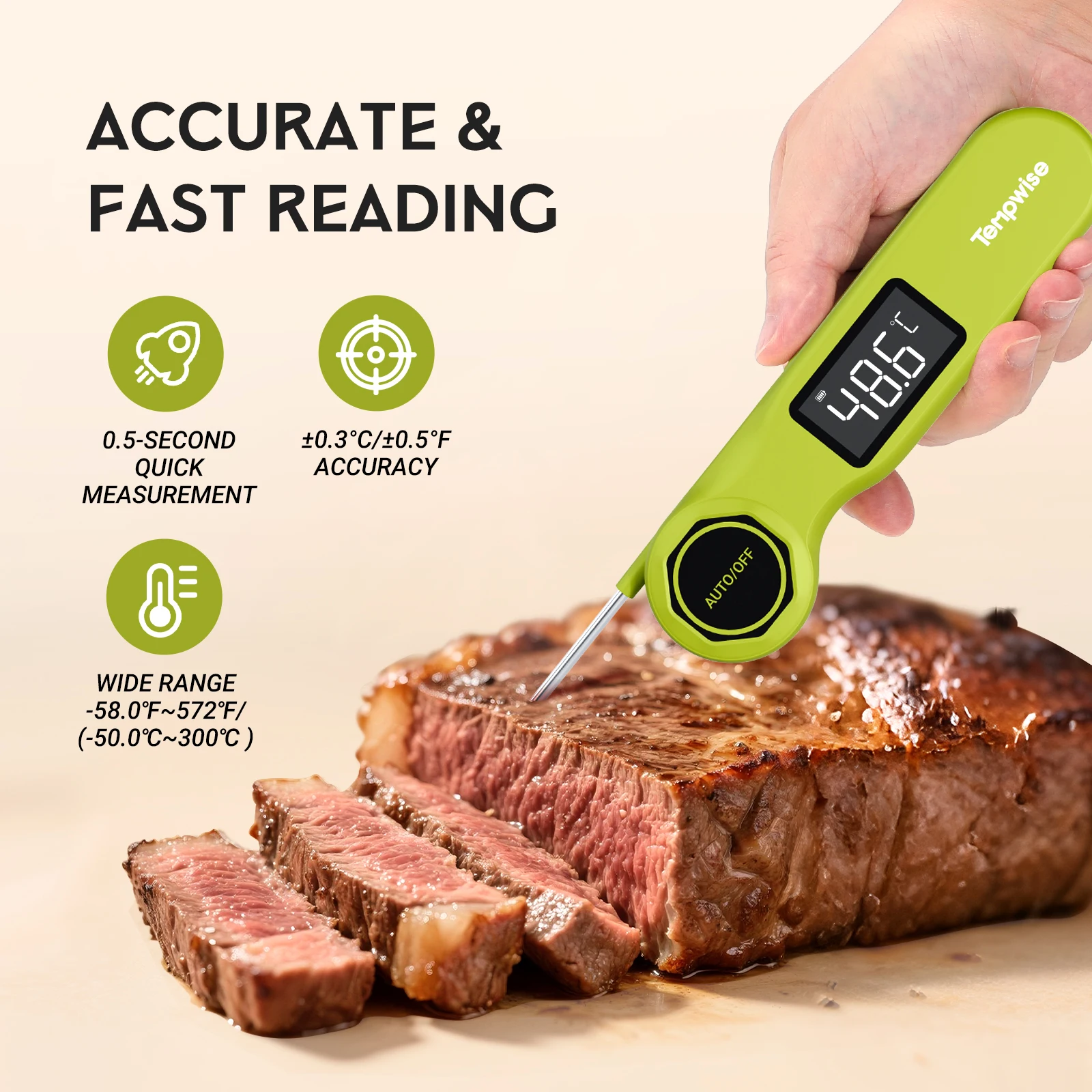 Tempwise RHT-21K Handheld Meat Thermometer – Ultra Fast 0.5s Reading 2