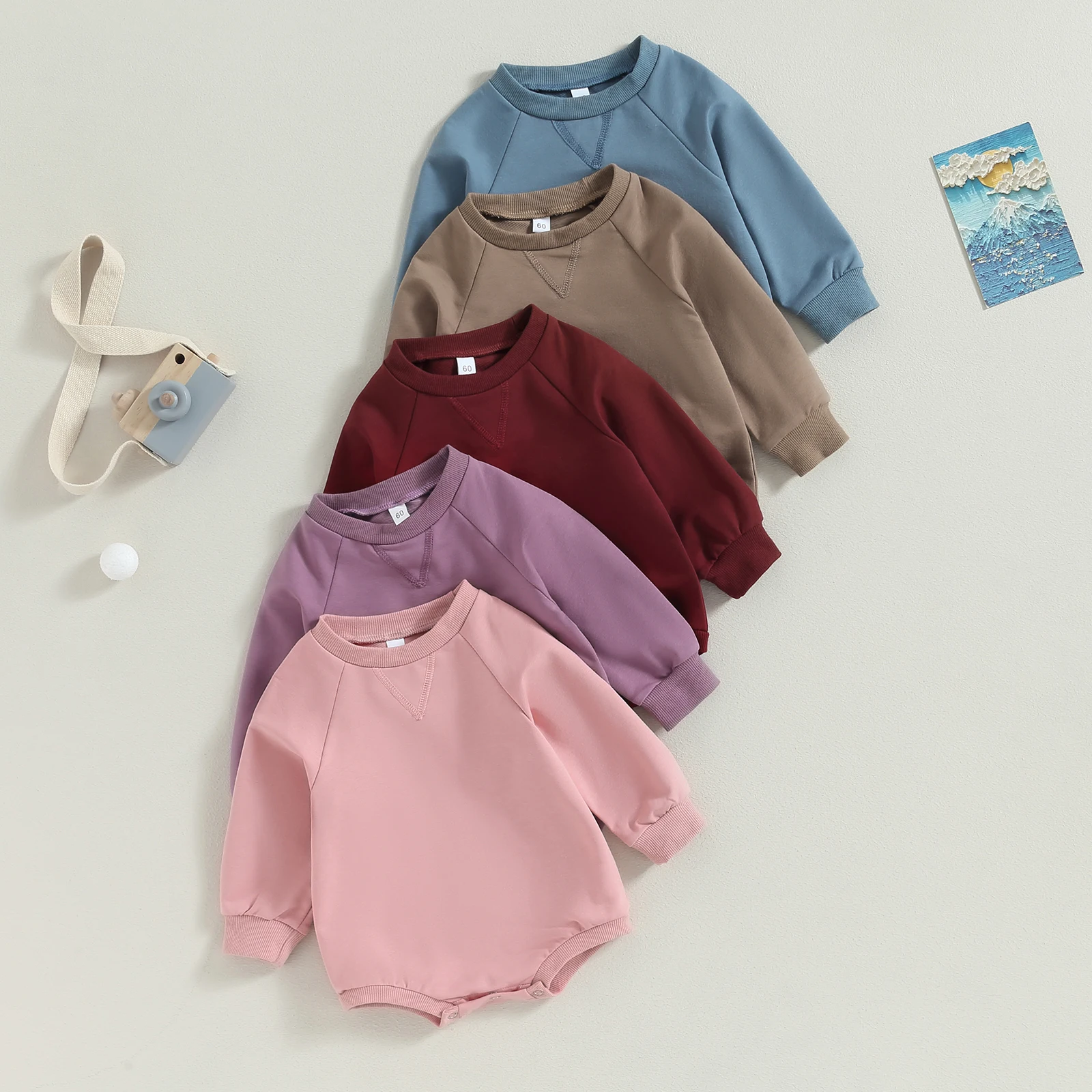

Infant Baby Girls Boys Sweatshirts Rompers Solid Color Crew Neck Long Sleeve Toddler Jumpsuits Fall Clothes Bodysuits