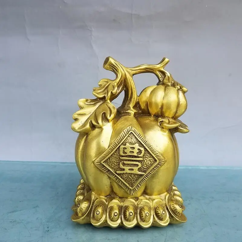 

Tongyuanbao Fugua Zhaocai Nafu jubilant Harvest Year blessing long brass pumpkin living room study interior decoration