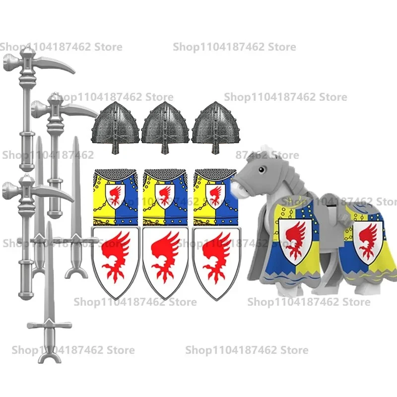 Medieval Knight Army Set with Green Dragon and Wolf Warrior Building Blocks